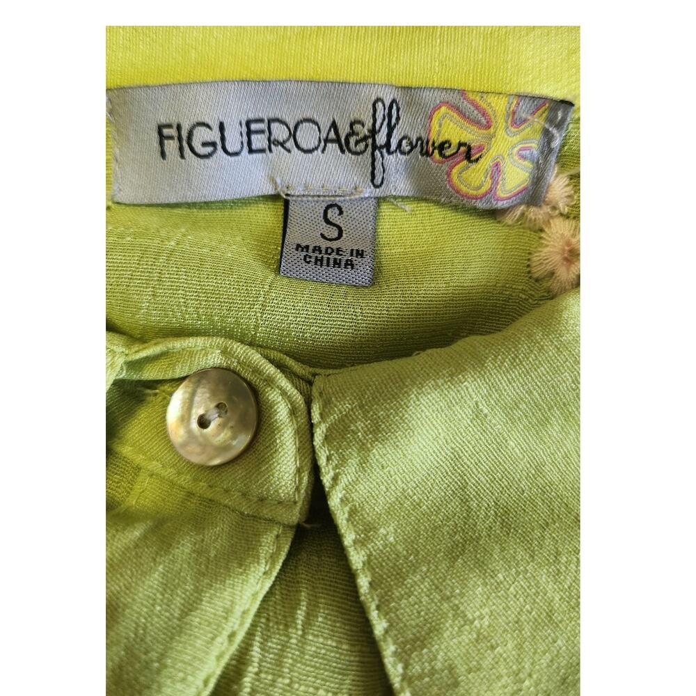 Anthropologie Figueroa & Flower Lime Green Long Sleeve Button Down Shirt Small - Picture 6 of 7